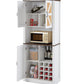 76-Inch Tall Farmhouse Kitchen Faux Rattan Wine Cabinet with Square Compartments and Shelves