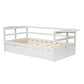 win Size Daybed with Trundle and Foldable Shelves on Both Sides White