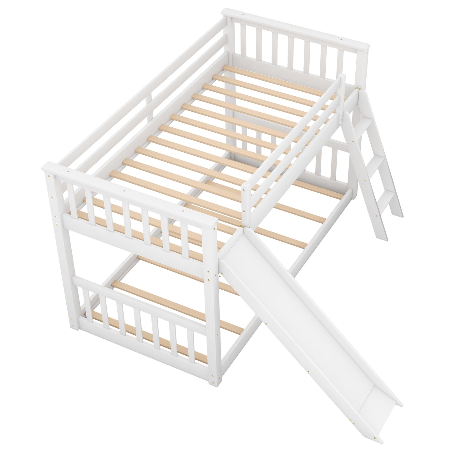 Twin over Twin Bunk Bed with Convertible Slide and Ladder  White