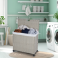 Laundry Hamper With Lid PE Rattan Powder Coating Frame Clothes Hampers with 02 Removable Bags, Wheels, 160L, Grey Color