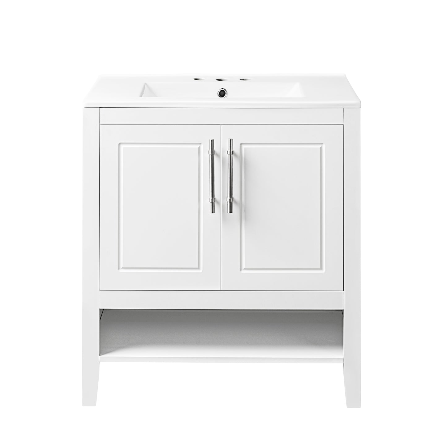 Bathroom Vanity with Sink Multi-functional Bathroom Cabinet with Doors and Drawers Solid Frame and MDF Board, White