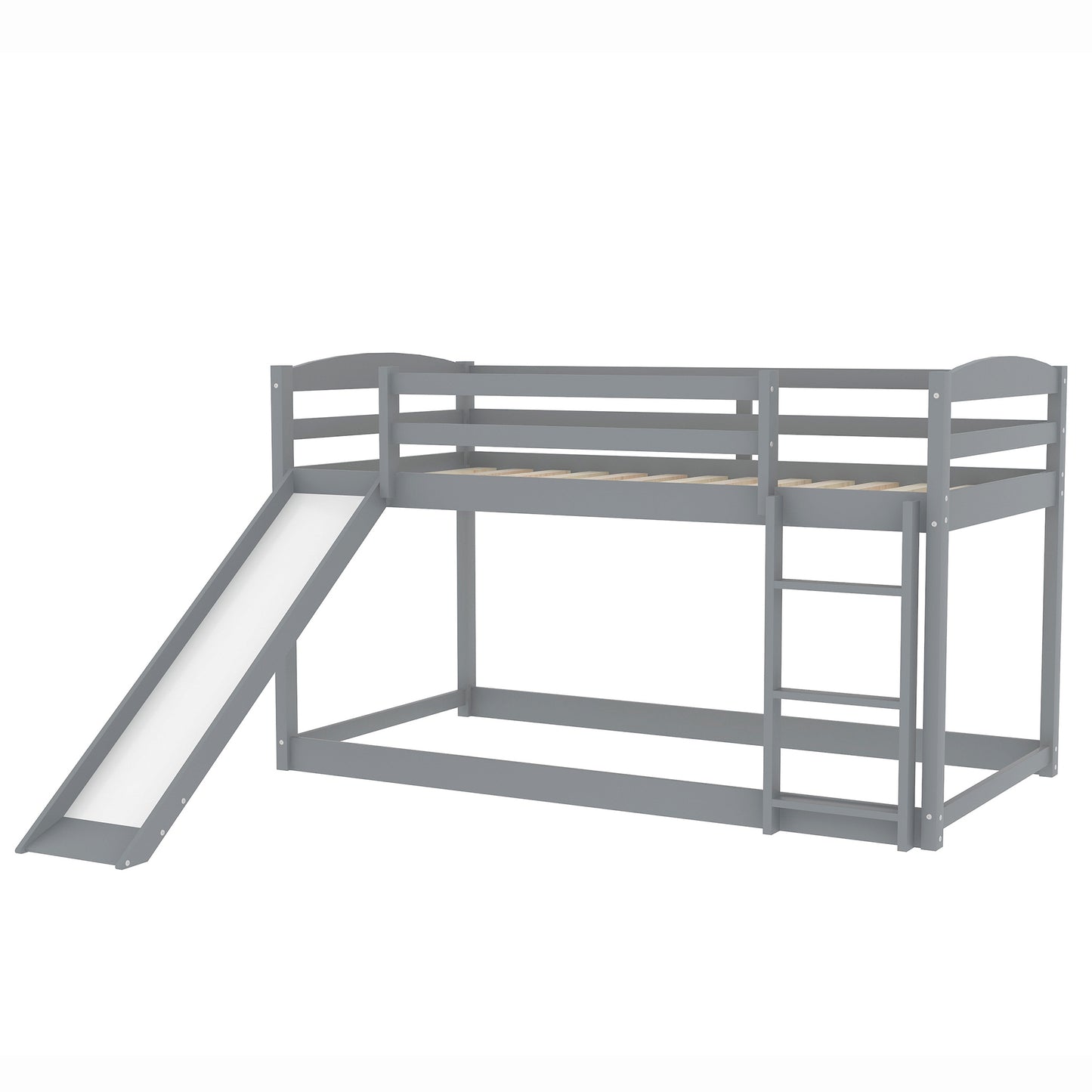 Twin over Twin Bunk Bed with Convertible Slide and Ladder Gray