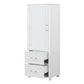 Tall bathroom storage cabinet with two drawers and adjustable shelves for independent storage