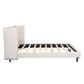 Queen Size Upholstered Platform Bed with LED Lights and U-Shaped Headboard, Linen Fabric, Beige