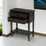 TREXM Narrow Console Desk, Ultra Thin Sofa Table with 3 Storage Drawers and Bottom Shelf, Espresso Finish