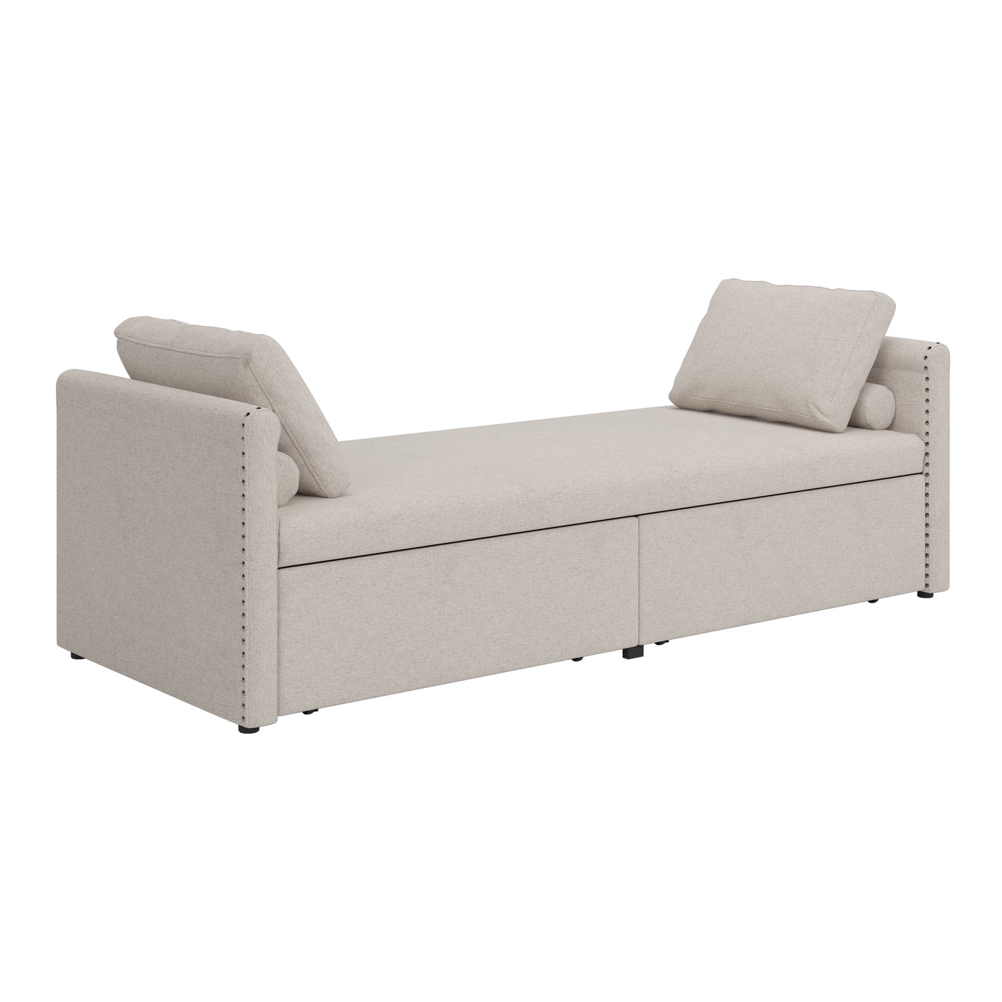 Modern Cushioned Lounge Chair Sofa Bed with 2 Drawers, Linen Fabric in Beige