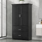 Tall Bathroom Storage Cabinet with Two Doors and Drawers, Adjustable Shelf, MDF Board, Black Finish