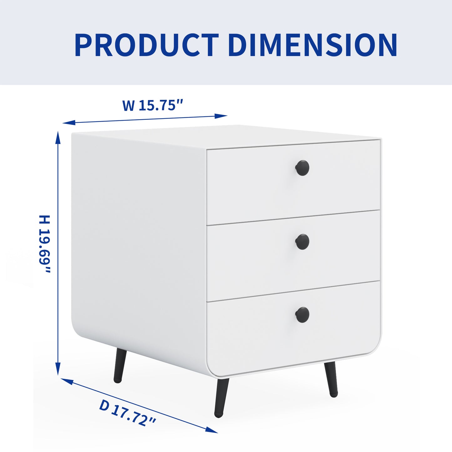 Modern Night Stand Storage Cabinet for Living Room Bedroom Steel Cabinet with 3 Drawers Bedside Furniture Circular Handle