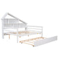 Full Size Platform Bed with Trundle and Shelves, White