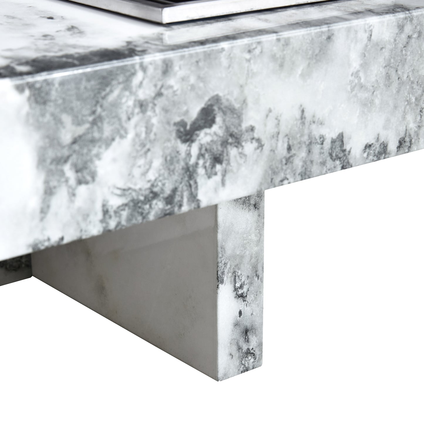 A modern and practical coffee table black and white in imitation marble pattern made of MDF material