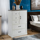 Farmhouse 5 drawer bedroom dressing table, high drawer cabinet white wooden bedroom dressing table.