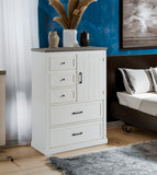 Farmhouse 5 drawer bedroom dressing table, high drawer cabinet white wooden bedroom dressing table.