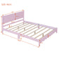 Queen Size Wood Platform Bed Frame, Retro Style Bed with Rectangular Headboard,No Need Box Spring,Pink