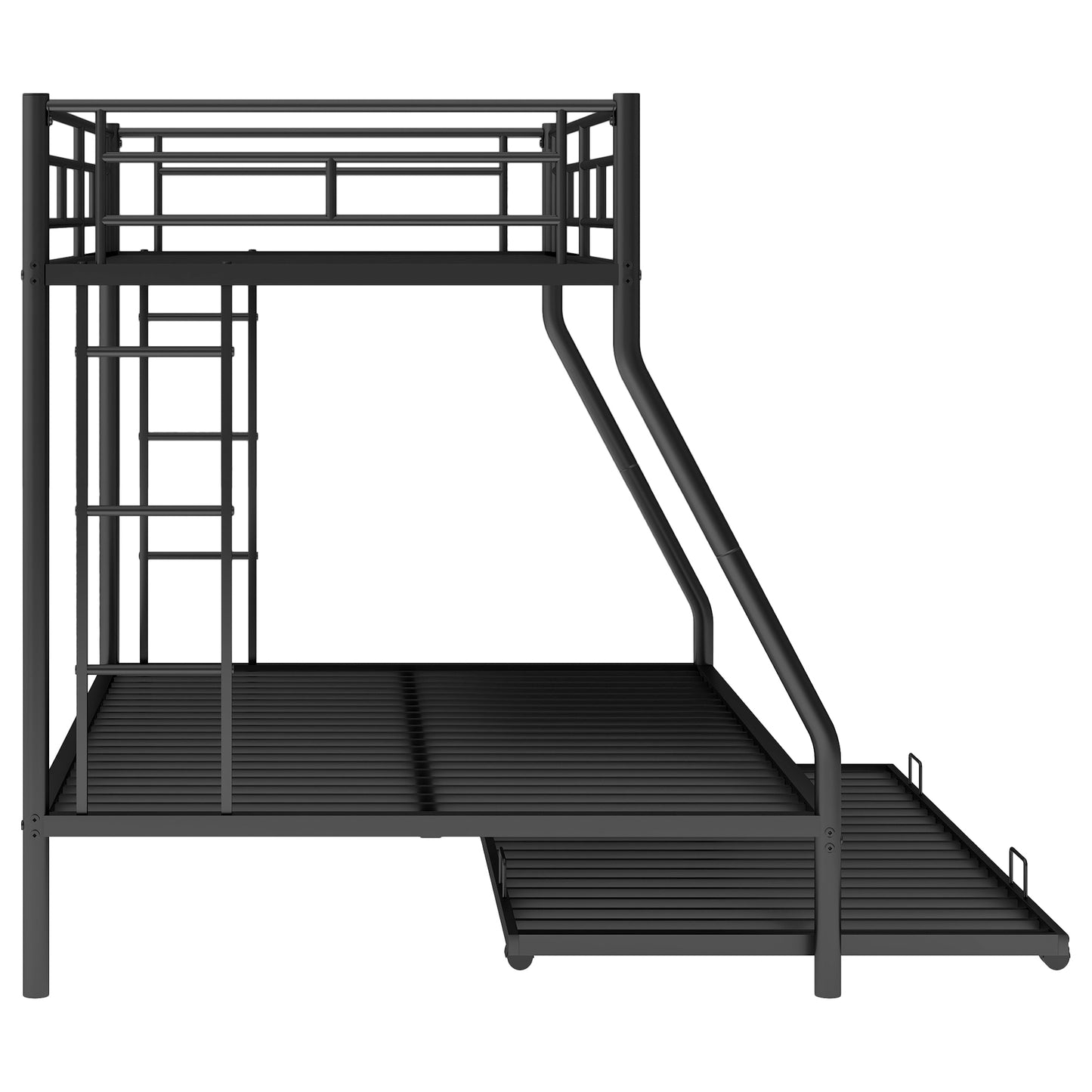 Twin over Full Bed with Sturdy Steel Frame Bunk Bed with Twin Size Trundle  Two-Side Ladders  Black