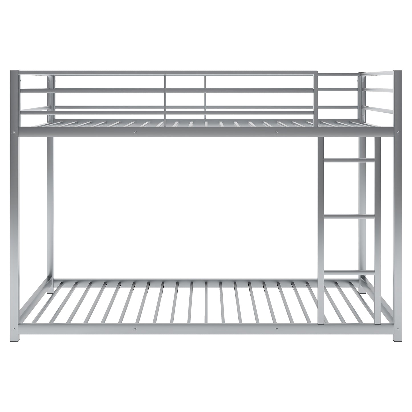 Twin over Twin Metal Bunk Bed, Low Bunk Bed with Ladder Silver