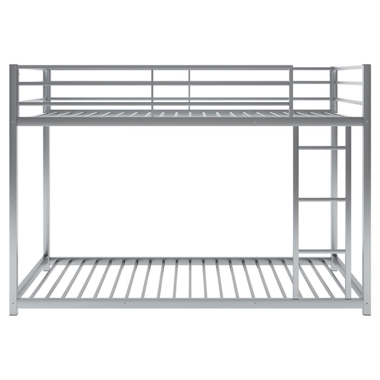 Twin over Twin Metal Bunk Bed, Low Bunk Bed with Ladder Silver