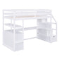 Twin Size Loft Bed with Desk and Shelves  Two Built-in Drawers  Storage Staircase White