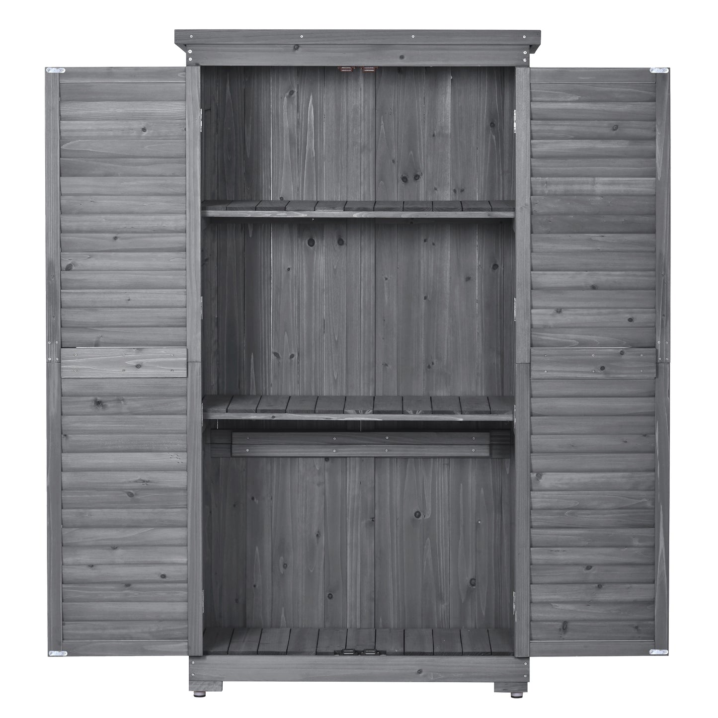 Wooden Garden Shed with 3-Tier Patio Storage, Outdoor Organizer with Fir Wood Shutter Design, Gray