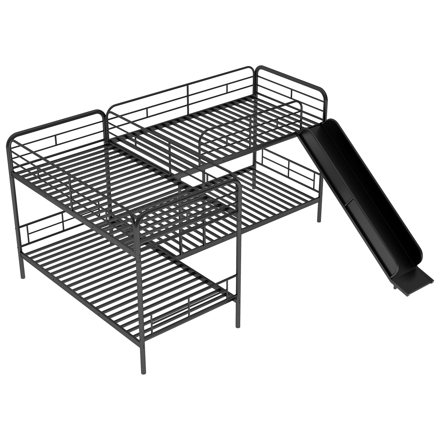 Twin Size L-Shaped Bunk Bed with Slide and Ladder  Black