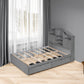 Full Size Wood Platform Bed with House-shaped Storage Headboard and 2 Drawers Gray