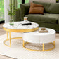 Modern Round Nesting Coffee Table with Drawers, White Finish for Living Rooms