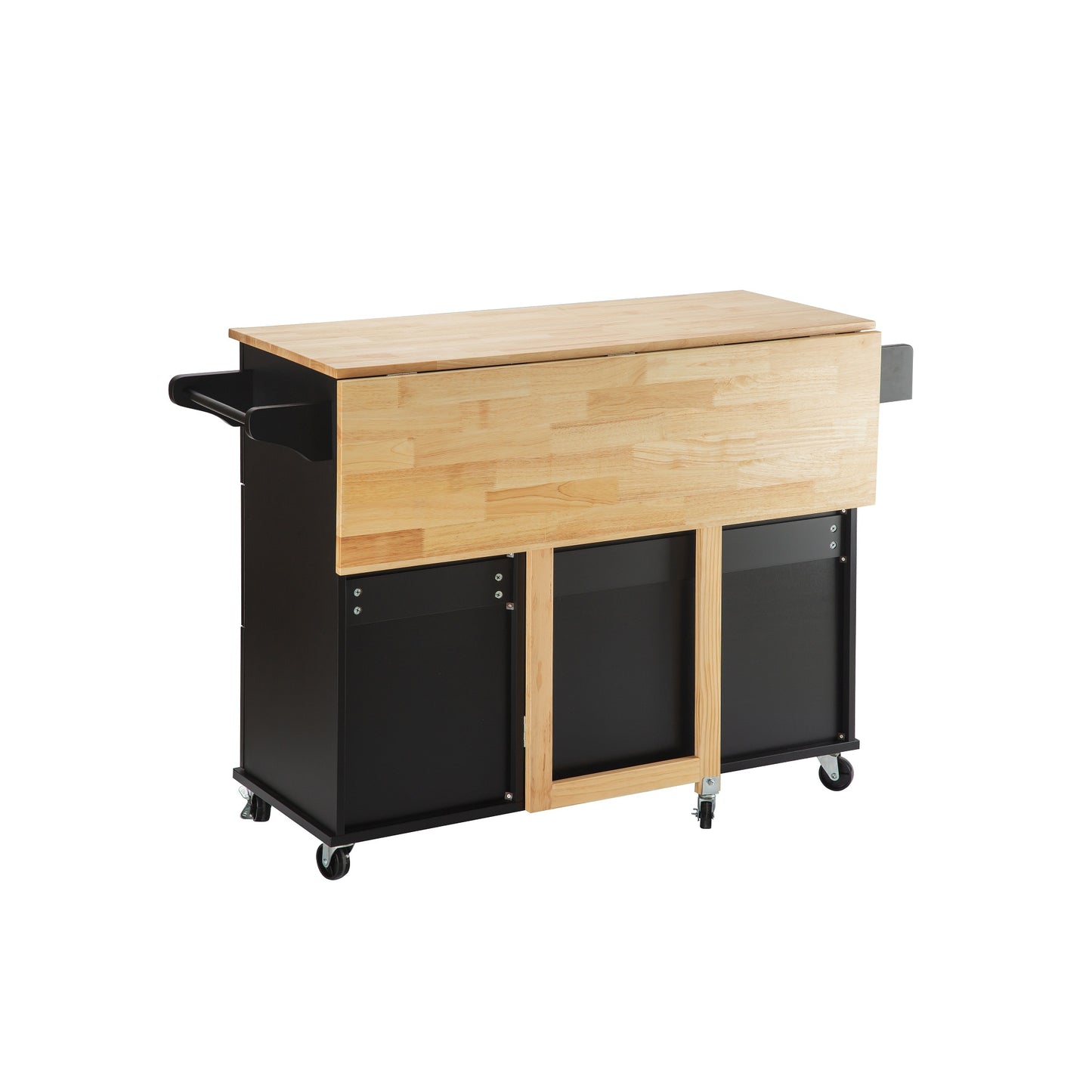 Kitchen Island & Kitchen Cart Mobile Kitehcn Island with Extensible Rubber Wood Table Top