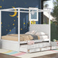 Queen Size Canopy Platform Bed with Twin Size Trundle and Three Storage Drawers White