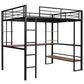 Full Size Loft Metal&MDF Bed with Long Desk and Shelves Black