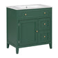 30" Bathroom Vanity with Sink Top, Solid Wood Cabinet with Door and Two Drawers, Green