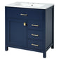 30-Inch Blue Bathroom Vanity with Ceramic Sink and Ample Storage - Ideal Choice for Small Bathrooms