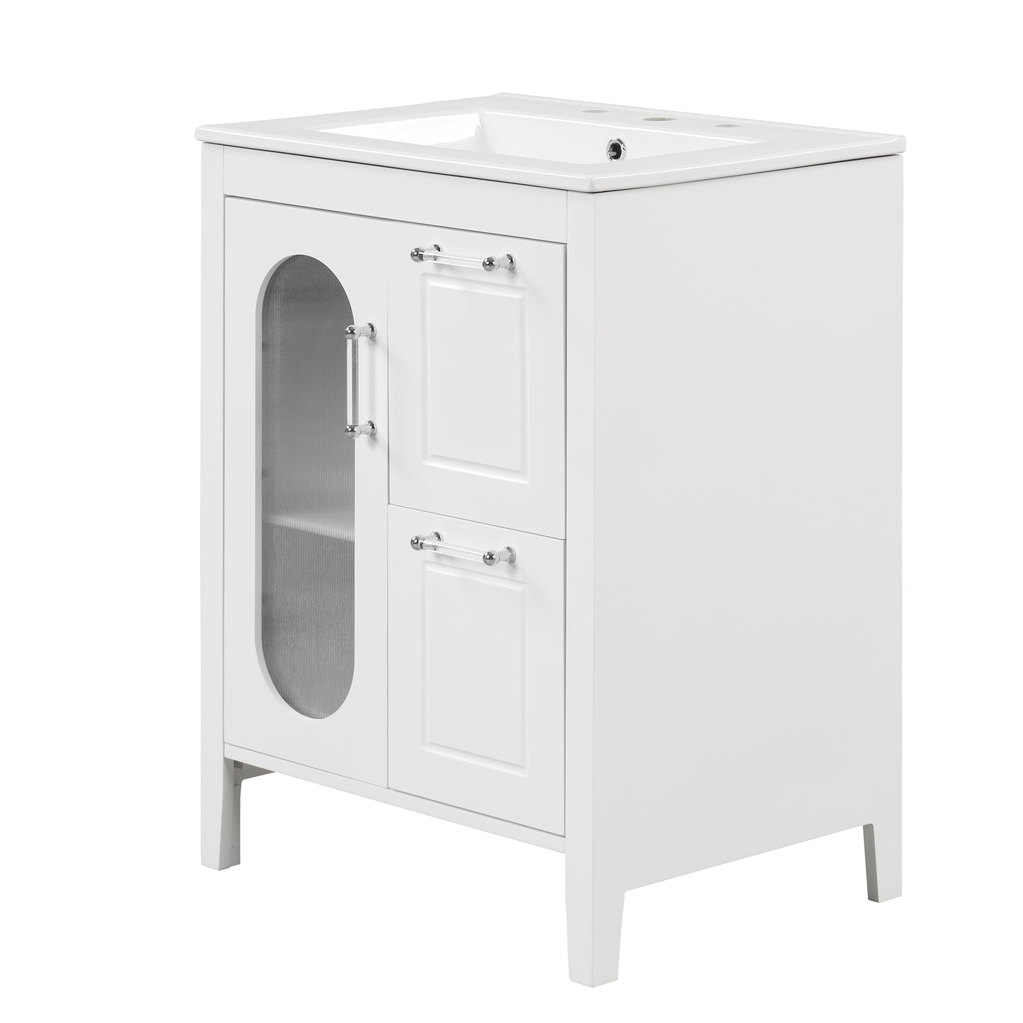 Bathroom Vanity with Sink, Bathroom Vanity Cabinet with Two Drawers and Door, Adjustable Shelf, Solid Wood and MDF, White