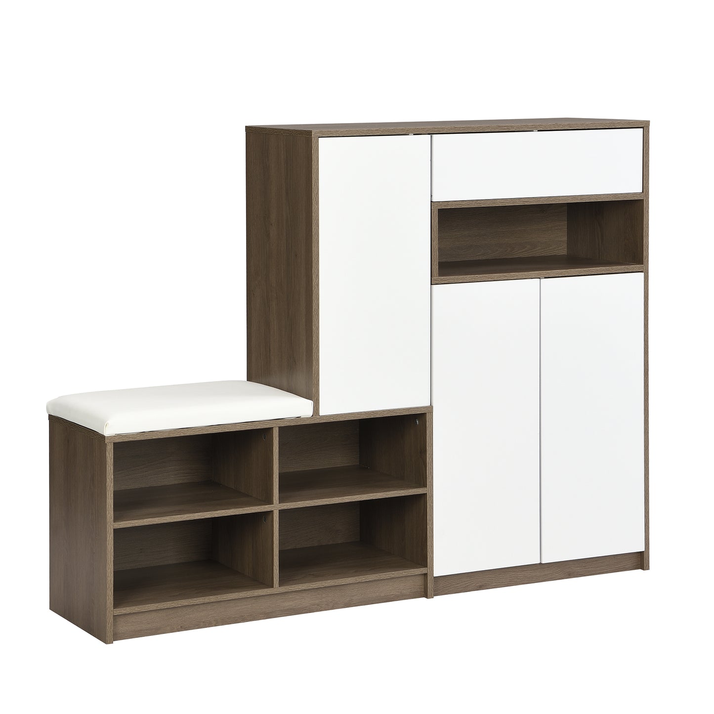 ON-TRANS 2-in-1 Shoe Storage Platform and Cabinet with Soft Cushioned Seats and Adjustable Shelves, White