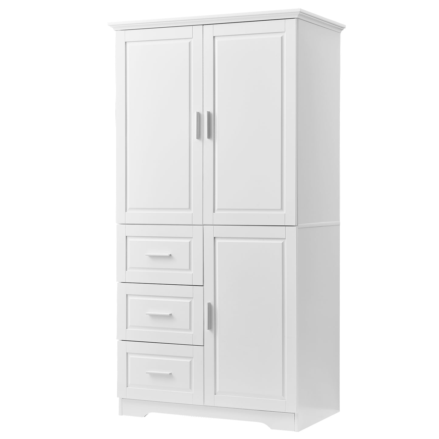 Tall and Wide Storage Cabinet with Doors, Three Drawers for Bathrooms and Offices, White Finish