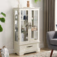 Light colored glass cabinet Curio display cabinet with adjustable glass frame, 2 doors and 1 drawer, including white light bulbs