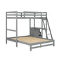 Twin over Full Bunk Bed with Built-in Desk and Three Drawers Grey