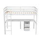 Twin Loft Wood Bed with Built-In Desk, Storage Cabinet, Guardrails, and Ladder, White Finish