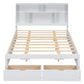 Queen Size Platform Bed with Storage Headboard and 2 Drawers, White