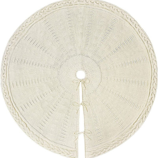 Knitted Christmas Tree Skirt, Milk White Retro Xmas Tree Collar for Holiday Home Decor