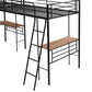 Twin Size Metal Loft Bed with Two Built-in Desks Black