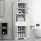 Tall Bathroom Cabinet with Four Doors, Large Storage Space Open Shelve, Upper Storage Cabinet, Whit