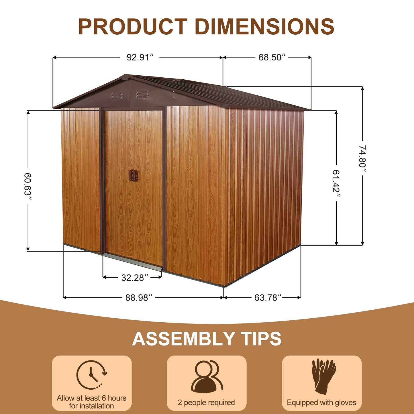 8ft x 6ft Outdoor Metal Storage Shed with Floor Base Coffee(W540S00014)