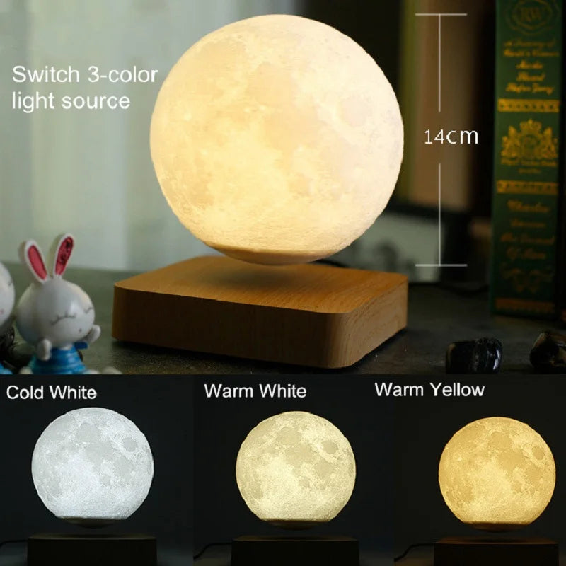 3D Print Night Light Magnetic Levitation Floating Moon Lamp Bedroom Moon Night Valentine's Day Birthday Gifts Home Decoration