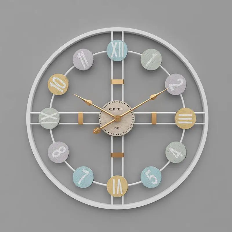 Reloj de pared de metal con números romanos para decoración del hogar y la sala de estar, redondo