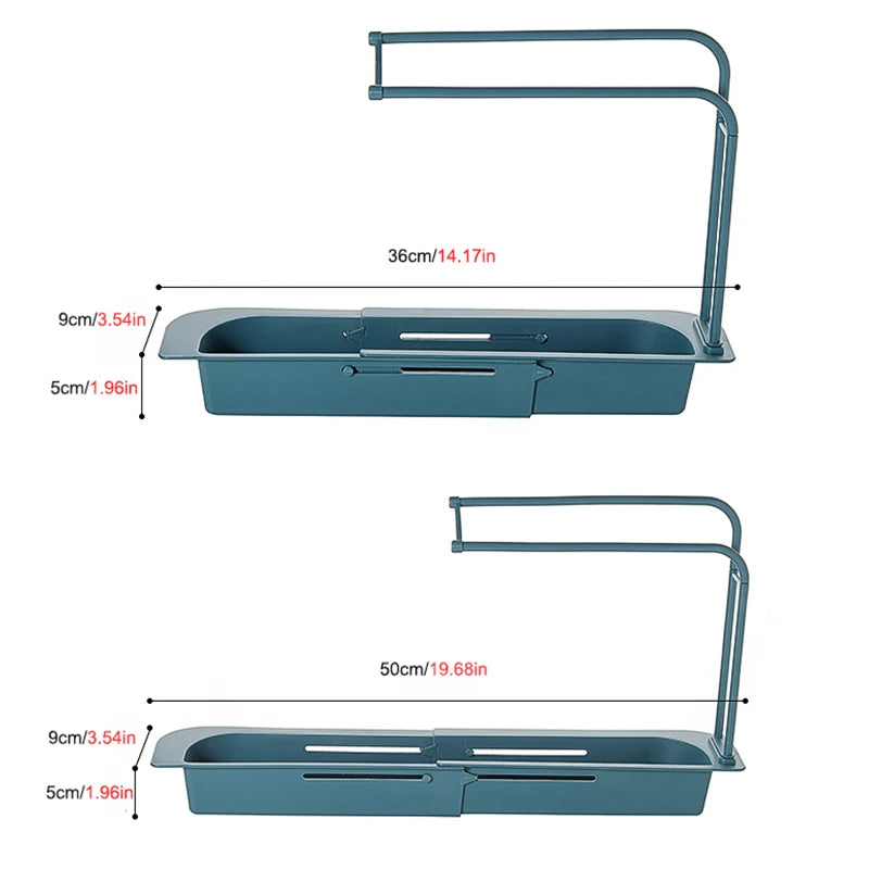 Escurridor telescópico para fregadero, escurridor de almacenamiento expandible, soporte para esponja y toallas, estante para baño 