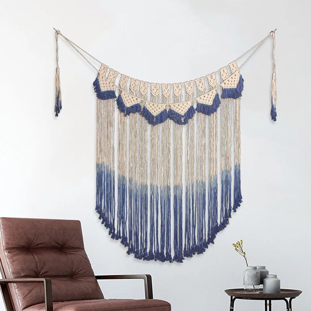 Tapiz de macramé para colgar en la pared, estilo bohemio, elegante, escénico, hecho a mano, tejido a mano, para sofá, dormitorio, decoración de fondo 