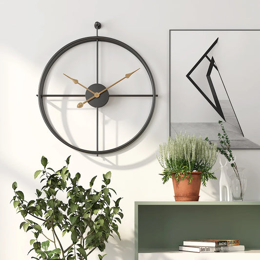 Reloj de pared grande de metal vintage, diseño moderno para decoración del hogar y la oficina, relojes colgantes, reloj de pared clásico europeo breve para sala de estar 