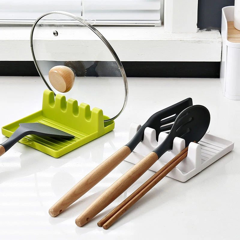 Soporte para cucharas de cocina, tenedor, espátula, estante organizador, soporte de plástico para cucharas, soporte para palillos, almohadilla antideslizante para cucharas, utensilios de cocina