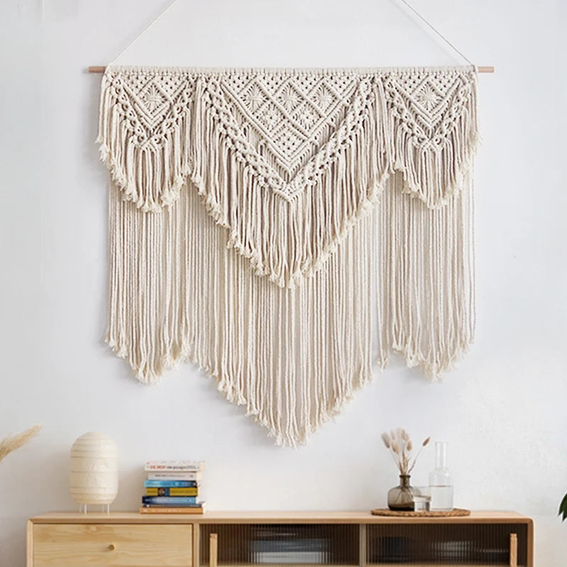 Tapiz bohemio grande para colgar en la pared, arte elegante, decoración del hogar, dormitorio, sofá, tapiz de macramé tejido a mano elegante 