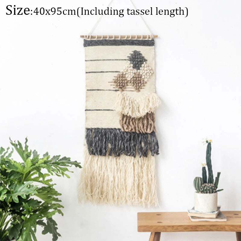 Tapiz de borlas de macramé tejido a mano con borlas, tapices bohemios para colgar en la pared, decoración de pared para bodas, decoración de dormitorio y apartamento