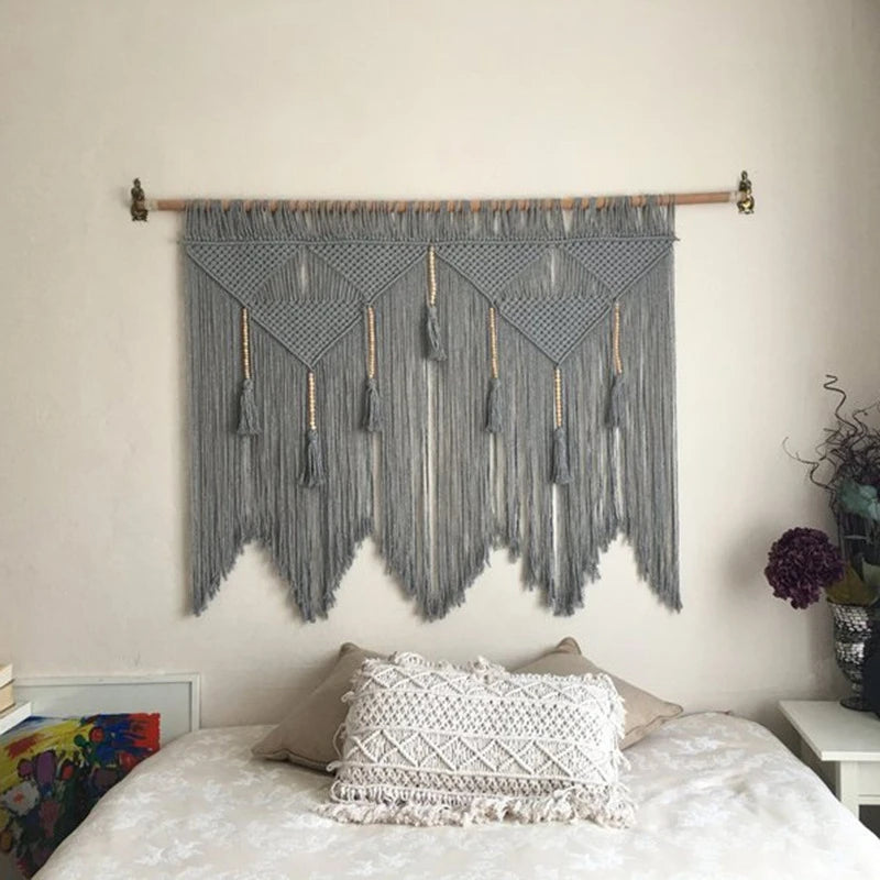 Tapiz bohemio de cuerda de algodón tejido a mano con macramé para colgar en la pared, decoración del hogar